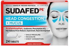 Sudafed PE Head Congestion + Mucus Tablets for Sinus Pressure, Pain & Congestion, 24 ct