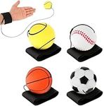 2.5 Inch Wrist Return Ball 4Pack Sports Wrist Ball Rubber Rebound Bouncy Wristband Balls (Basketball, Baseball, Tennis, Soccer) On Elastic String for Wrist Exercise or Play, Party Favor Toys