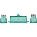 The Pioneer Woman Adeline Glass Butter Dish with Salt And Pepper Shaker Set,Turquoise | Stunning Adeline Butter Dish with Salt And Pepper Shaker Set - Turquoise by Product The Pioneer Woman