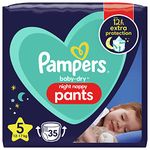 Pampers Baby Nappy Pants Size 5 (12-17 kg/26-37 Lb), Baby Dry Night, 35 Nappies, Pampers' Most Absorbent Pants for Extra Night Protection