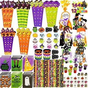 JOYIN Paquete de 12 Bolsas de Regalo Precargadas con Etiqueta, Set de Papelería de Halloween, Lápices, Reglas, Borradores, Cuadernos, Pegatinas, Sellos, Pulseras y Tatuajes, Set de Regalo