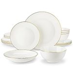 MALACASA Dinner Sets for 4, 16 Piece Fine Bone China Plates and Bowls Sets Round White and Gold Rim Dinnerware Sets with Dinner Plates/Bowls/Dessert Plate/Soup Plate, Series NORI