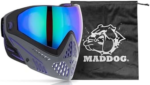 Maddog Dye i5 Thermal Dual-Pane Anti-Fog Lens Paintball Airsoft Mask Goggle System Combo with Microfiber Storage Bag | High Performance Safety Certified Protection - Barney - Purple/Grey/Black