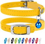 CollarDirect Leather Cat Collar, Cat Safety Collar with Elastic Strap, Kitten Collar for Cat with Bell Black Blue Red Orange Lime Green (Neck Fit 6"-7", Yellow)
