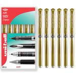 uni-ball Signo Pen - UM-153 Broad Metallic Gel Ink Rollerball - Metal 1.0mm Tip Nib - Rubber Grip - In Gift Box (Pack of 6, Gold)