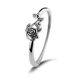 JESMING Tiny Rose Flower Silver Ring, Stacking Rings for Women Small Dainty 925 Silver Plated Ring Delicate Everyday Ring for Women Minimalist Personalized Jewelry, Metal, No Gemstone