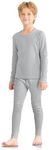 VZV Kids Thermal Underwear Set, Boys Waffle Thermal Set Long Sleeve Base Layer Thermals Top and Bottom Set for Cold Weather, Heather Greystone, Large