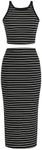 Verdusa Women's Casual 2 Piece Sets Round Neck Sleeveless Slim Fit Striped Tank Top and Skirt Black X-Small