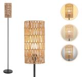 Floor Lamp for Living Room,Farmhouse Rattan Floor lamp,Modern Standing lamp with Hand-Worked Rattan Shade,Black Tall Lamp with Foot Switch