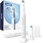 Oral B Power iO Series 3 Limited Electric Toothbrush, Quite White, iO3 Rechargeable Power Toothbrush with 2 Brush Heads, Travel Case and Refill Holder