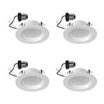 Sylvania 4” LED Recessed Lighting Downlight with Integrated Trim, 8W=50W, Dimmable, 550 Lumens, White 3000K, Wet Rated/UL/Energy Star - 4 Pack (62027)