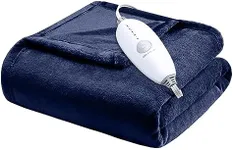 GAOMON Electric Heated Blanket Throw, Super Cozy Soft Flannel Heated Throw with 4 Fast Heating Levels & 10 Hours Auto Off, Machine Washable, ETL Certification, Home Office Use(Queen, Navy)