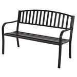 CASART 2 Seater Garden Bench, Decorative Pattern Iron Park Chair Seat, Outdoor Leisure Loveseat for Garden, Patio, Park, Porch and Yard (Black, Stripe Pattern)