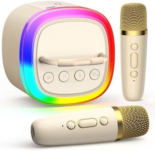 HWWR Mini Karaoke Machine for Kids: Portable Bluetooth Speaker with 2 Wireless Microphones & Disco Lights for Home Party, Kids Birthdays Christmas, Toys for Girls Boys 3-12+