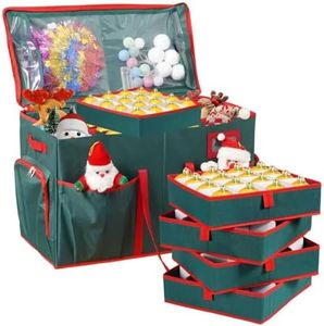 Peyulia Christmas Ornament Storage Box,2-in-1 Christmas ornament organizer&Christmas Figurine Container,5 Trays,6 Adjustable Christmas Figurine Storage Grids,Green