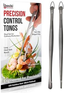 Tweezer Tongs Set of 2 – Boxiki Kitchen 430 Stainless Steel Cooking Tweezers, Long Chef Tweezers for Plating, Grilling, Baking, Pasta, Food Handling, Cake Decorating & Culinary Use