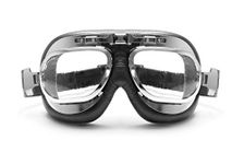 Motorcycle Vintage Goggles with Antifog and Anticrash lens - Frame Chromed in Steel - by Bertoni Italy - AF191CRA Black - Aviator Helmets' Goggles