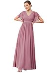 Ever-Pretty Women's V-Neck Ruffles Sleeves Chiffon Mother of The Bride Dresses Orchid 26UK