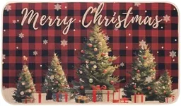 GRANNY SAYS Christmas Door Mats Outside, Outdoor Christmas Mats for Front Door, Washable Christmas Welcome Mat with Non-Slip Rubber Back, Red Plaid Christmas Tree Mat, 17"x29" Winter Doormat Indoor