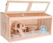 Wooden Hamster Cage, Animal Cabinet for Dwarf Syrian Hamsters Degus, Hamster Habitat with Openable Top and Large Acrylic Sheets, Natural Wooden Hamster Habitat with 2 Openable Door.