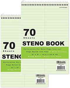 BAZIC Products Perforated Writing Pad Writing Pad, 80 Sheets 6"x9" Green Tint Gregg Ruled Steno Book, Lined Writing Pads for Office School, 2-Pack