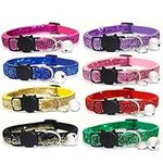 8 Pcs Quick Release Cat Collars Glitter Cat Collars with Bell Adjustable Mixed Colors Collar Set