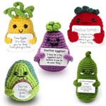 Zyael Crochet Positive Fruit,5 Pcs Funny Positive Fruit,Cute Knitted Positive Fruit with Positive Card Crochet Doll Cheer up Gifts for Adult Kids Lovers(Avocado Cucumber Tomato Aubergine Pineapple)