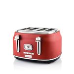 Westinghouse 4 Slice 1750 Watts Retro Toaster | Removable Bun Attachment, 6 Browning Levels, Bread Centring, Defrost, Warm-up & Stop Function, Extendable Crumb Tray | 2-Yr Warranty (Red)
