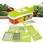 Rylan 9 in 1 Multipurpose Chopper, Fruits & Vegetable Cutters, Grater Peeler Chipser, Unbreakable Food Grade Body, Easy Push to Clean Button Slicer Dicer, Chopper for Kitchen (Green, Plastic)