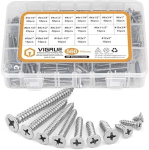 VIGRUE 560Pcs Stainless Steel Wood Screws Set #4#6#8#10#12 Phillips Countersunk Sheet Metal Screws Self Tapping Assortment Kit, Length 1/4" to 2"
