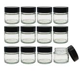 Avalon 12 Pack 15 ml / 0.5 oz Clear Glass Jars with Airtight Black Lids, Empty Refillable Cosmetic Containers, Glass Pot for Storage of Lotions, Face Creams, Ointment and Make Up