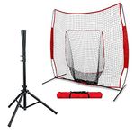 Baseball Practice Net with Batting Tee, FOME 7x7ft Softball Practice Net with Strike Zone Portable Travel Tee for Hitting Pitching Training Practicing with Carry Bag Great for All Skill Levels