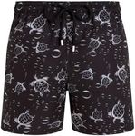 Vilebrequin, Men Micro-Perforated Ultra-light and packable Swim Shorts Bubble Turtles 3D, M, Noir