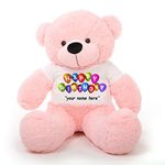 HUG 'n' FEEL SOFT TOYS Teddy Bear 3 feet, Soft Toy, Teddy Bear 3 feet for Girls, Teddy Bear 3 feet for Girls, Soft Toys for Kids, Wearing I Love u Customise Your, Wearing Happy Birthday (Pink 3 feet)