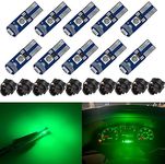 BlyilyB 10-Pack Green T5 2721 37 74 Wedge Led Bulb PC74 Twist Sockets Replacement Dash Dashboard Lights Instrument Panel Cluster LEDS Lamps