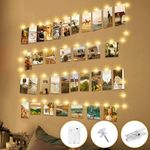 btfarm 50 LED Photo Clip String Lights with Timer, 5M Photo Peg Fairy Lights with 30 Clips Battery Powered Hanging String Photo Frame Light for Bedroom Birthday Wedding Party Decor (Warm White)