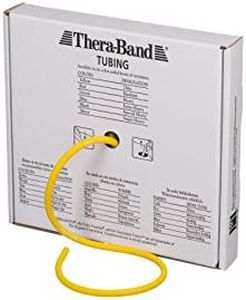 TheraBand Professional Latex Resistance Tubing For Upper Body, Lower Body, and Core Exercise, Physical Therapy, Lower Pilates, At-Home Workouts, and Rehab, 25 Foot, Yellow, Thin, Beginner Level 2