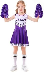LOLANTA Girls Cheerleader Costumes Dresses Cheerleading Outfit Cheer Uniform with Pom Poms (14-16, purple)