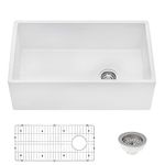 Ruvati 30-inch Fireclay Farmhouse Offset Drain Kitchen Sink Single Bowl White - Right Drain - RVL2018WR