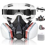 Half Facepiece Respirator with Filters - Respirator Mask with 10Pcs Filter Cottons and Goggles, for Paint, Dust, Formaldehyde, Sanding, Polishing, Woodworking, Organic Vapors, Chemicals (Black)
