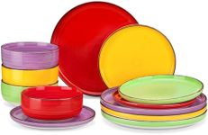 vancasso Bonita Stoneware Dinnerware Sets, 12 Pieces Dishes Set, Polished Round Plates and Bowls Set for 4, Dishwasher and Microwave Safe, Multicolor