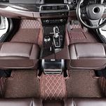 Hi Art PVC, Faux Leather, Nylon 7D Car Floor Mats Compatible with Honda City (2014-2019), (Coffee/Beige)