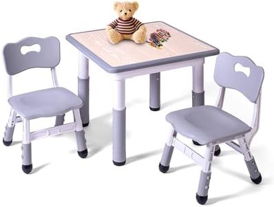 LAYAONE Kids Table and 2 Chairs Set - Height Adjustable Toddler Study Table and Chair Set, Kid Size for Ages 3-8 Children - Graffiti Desktop, Easy to Wipe/Arts & Crafts - Homes/Classrooms/Daycare