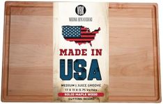 Made in USA Medium Solid Maple Wood Cutting Board by Virginia Boys Kitchens - Butcher Block Wooden Carving Board with Juice Groove made from Sustainable North American Hardwood (17x11)