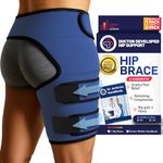 Doctor Developed Stabilizing Hip Brace For Women & Men & Doctor Handbook, Breathable Thigh Support For Muscle Recovery And Hip Pain Relief, Hamstring Compression Sleeve - Right Leg (L/Xl Navy)