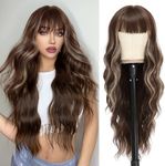 NAYOO Long Brown Wigs with Bangs fo