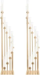 2 Sets 12Arm Gold Candelabra,Candle Holder with Clear Acrylic lampshades Fit Flameless or Wax,46'' High Large Floor Candelabra Centerpiece for Wedding Aisle Ceremony Reception Event Decoration