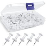 YOYUSH Push Pins, 100 Pcs Reusable Drawing Pins with Solid Plastic Storage Box, Rustproof Thumb Tacks for Cork Notice Pinboard Bulletin Board - School & Office Use (White)