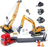 Kids Construction Toys for Boys, Excavator Toy Construction Crane Toy Semi Truck and Trailer Tractor Lowboy, Toy Trucks for Toddlers, Gift for Ages 3 and Up Children Ideal Birthday Party Favor Playset