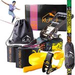 Kutu Tribe Slackline - 60 ft Slackline Kit with Tree Protectors, Ratchet Cover to Avoid Exposed Gear and Slacklines Carry Bag Tight Rope Slack Lines for Backyard for Kids and Adults Pro Slack line